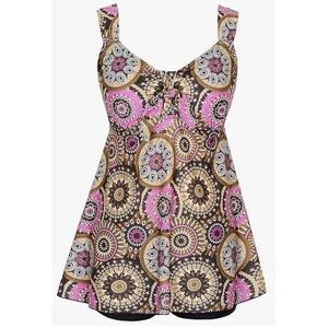 Danify 2 Pc Women Brown/Pink/Black Mandala Tankini Top & Boy Shorts Sz 54/US 20